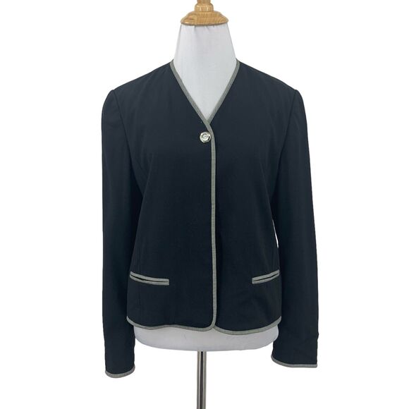 Escada Margaretha Ley Wool Jacket Women 6 Black Silver Button Long Sleeve *READ - Picture 1 of 16